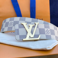 LV White Checkered Classic Belt