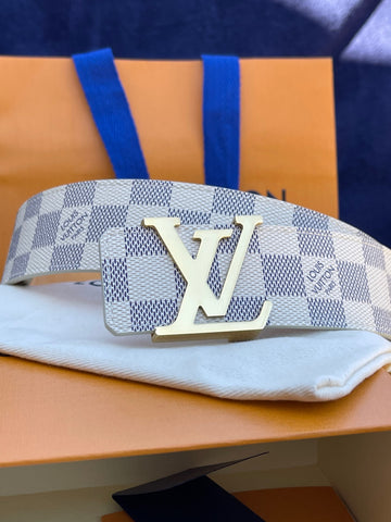 LV White Checkered Classic Belt